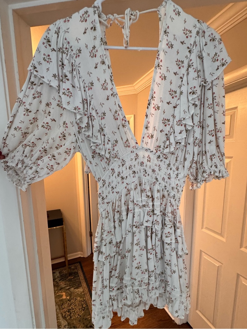 Jen's Pirate Booty White Floral Ruffle Mini Dress